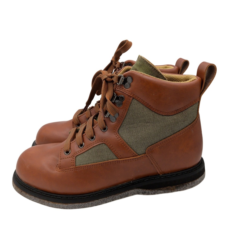LL Bean Wading Boots Mens 10 Brown Olive Canvas Felt Sole Fly Fishing Ankle